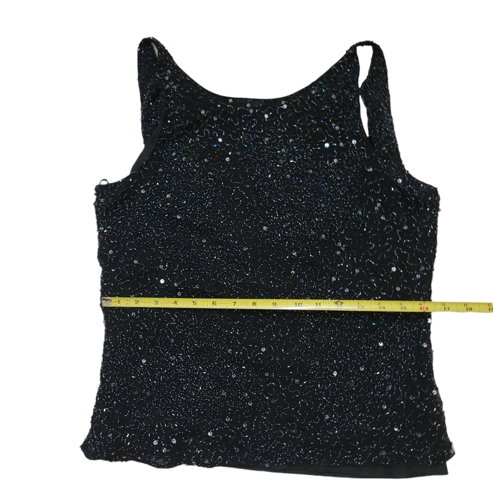 Papell Boutique Black Silk Beaded & Sequined Top - Picture 7 of 12